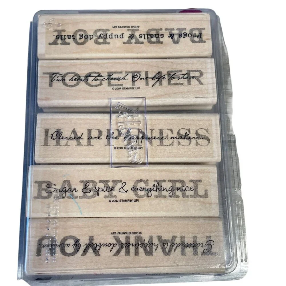 Stampin' Up! Wood Mounted Rubber‎ Stamp Set 'Baby Boy' Sentiment 5-Piece